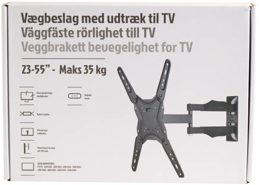 Fladskærmsbeslag med udtræk og kip 23-55"
