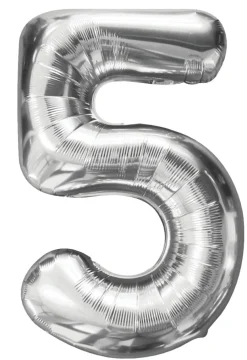 Folieballon nummer 5 H60 cm sølv