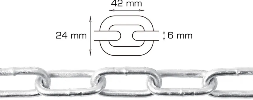 Galvaniseret kæde langleddet Ø6 mm x 5 meter