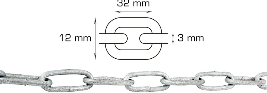 Galvaniseret kæde langleddet Ø3 mm x 5 meter