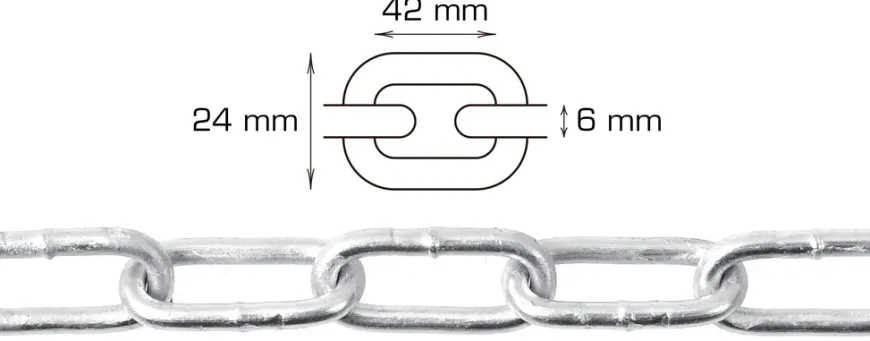 Galvaniseret kæde langleddet Ø6 mm x 2 meter