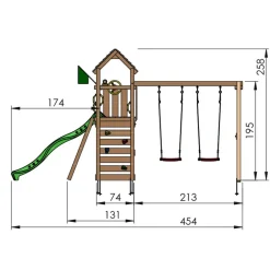 Jungle Gym Safari legetårn m/grøn rutsjebane & gynger grøn
