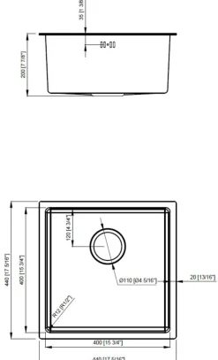 Køkkenvask sort 440 x 440 mm