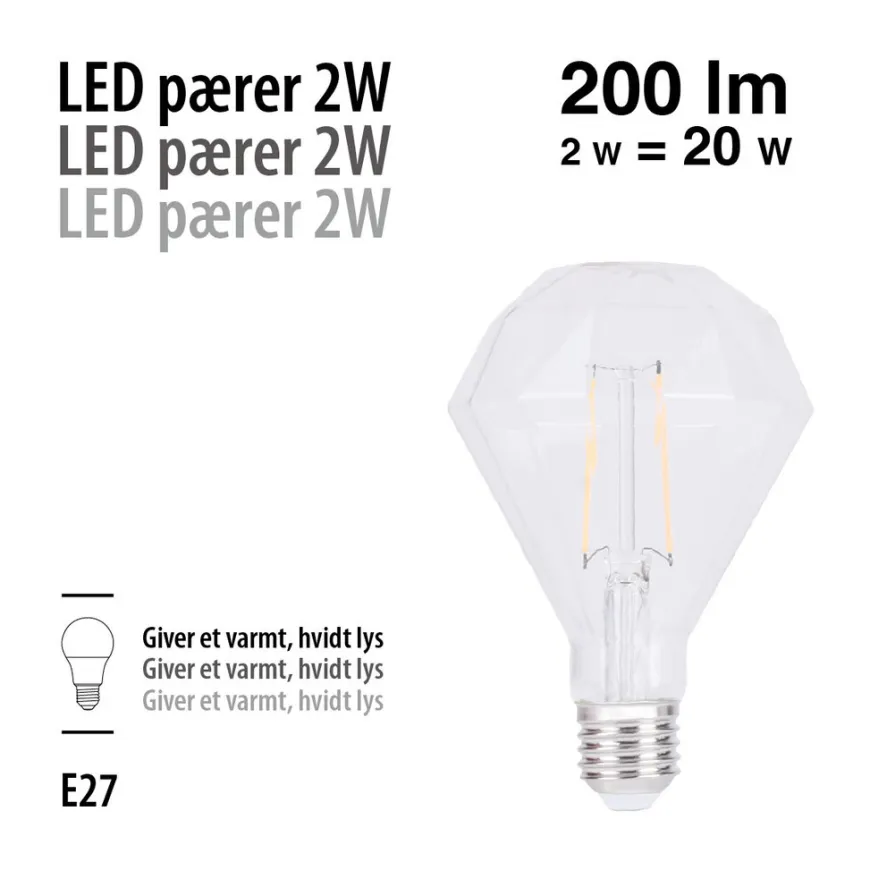 LED-filamentpære diamant 2 W E27