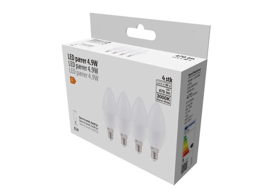 LED-pære kerte E14 4,9 W 4-pk.