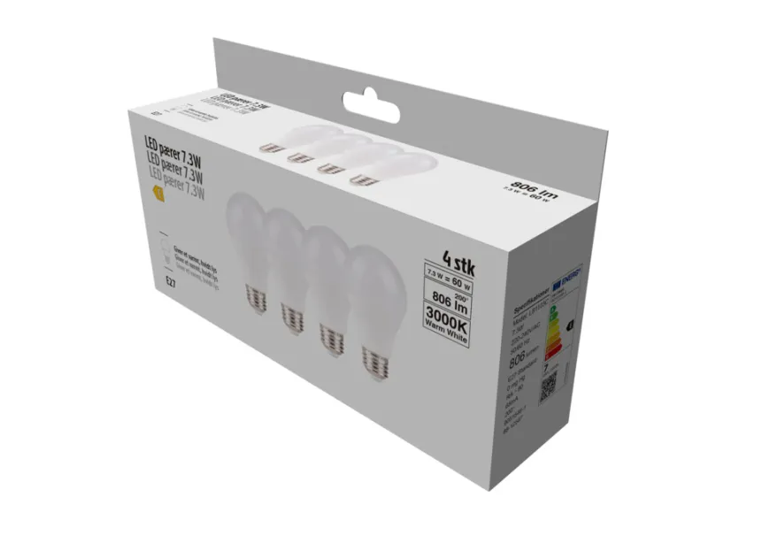 LED-pære standard 7,3 W E27 4-pk.