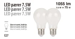 LED-pære standard 7,5 W E27 2-pk.