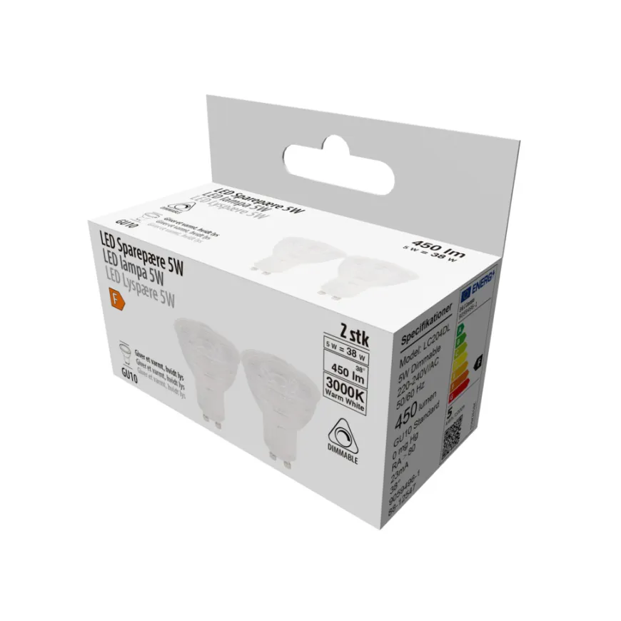 LED-spotpære 5 W GU10 dæmpbar 2-pk.