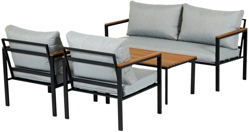 Loungesæt Tokyo 4 dele sort/grå/teak - Sunlife®