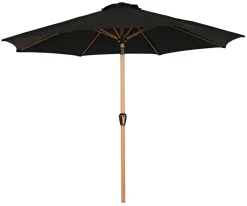 Markedsparasol Stockholm Ø300 cm sort/teak m/krank - Sunlife®