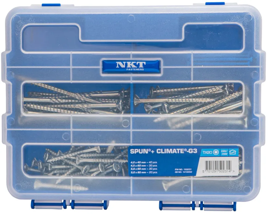 NKT Fasteners Climate spunskrue sortimentskasse 120 stk.