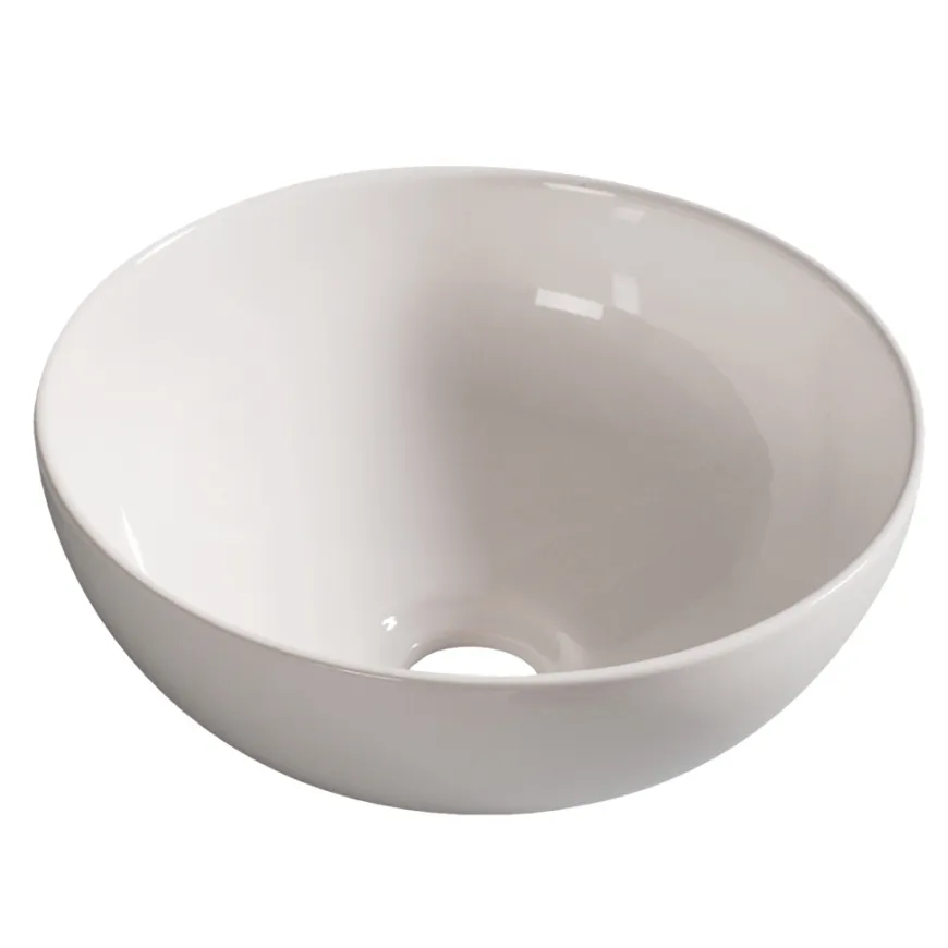 Rund porcelænsvask fritstående/topmonteret hvid Ø40 cm