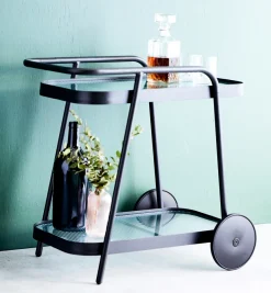 Serveringsvogn i aluminium og glas