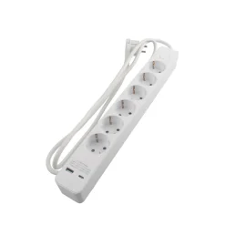 6-stikdåse schuko m/USB og afbryder hvid 1,5 meter - Elworks
