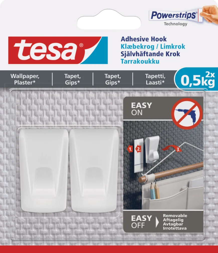 tesa® klæbekrog til tapet og gips 0,5 kg - 2 stk.