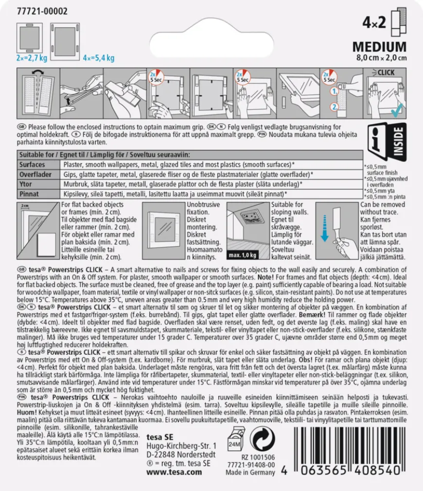 tesa® Powerstrips Click Medium 4 par