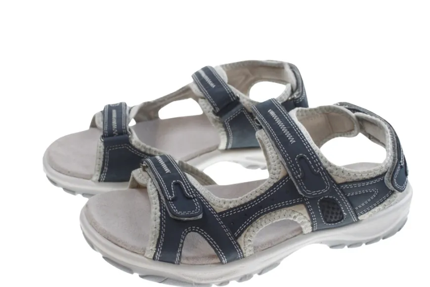 Trekkingsandaler dame denimfarvet læder str. 40