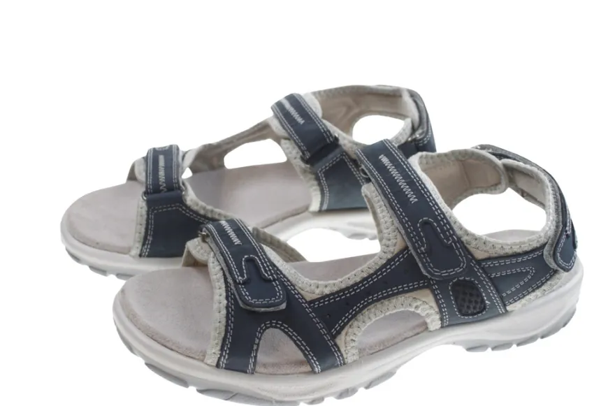 Trekkingsandaler dame denimfarvet læder str. 37