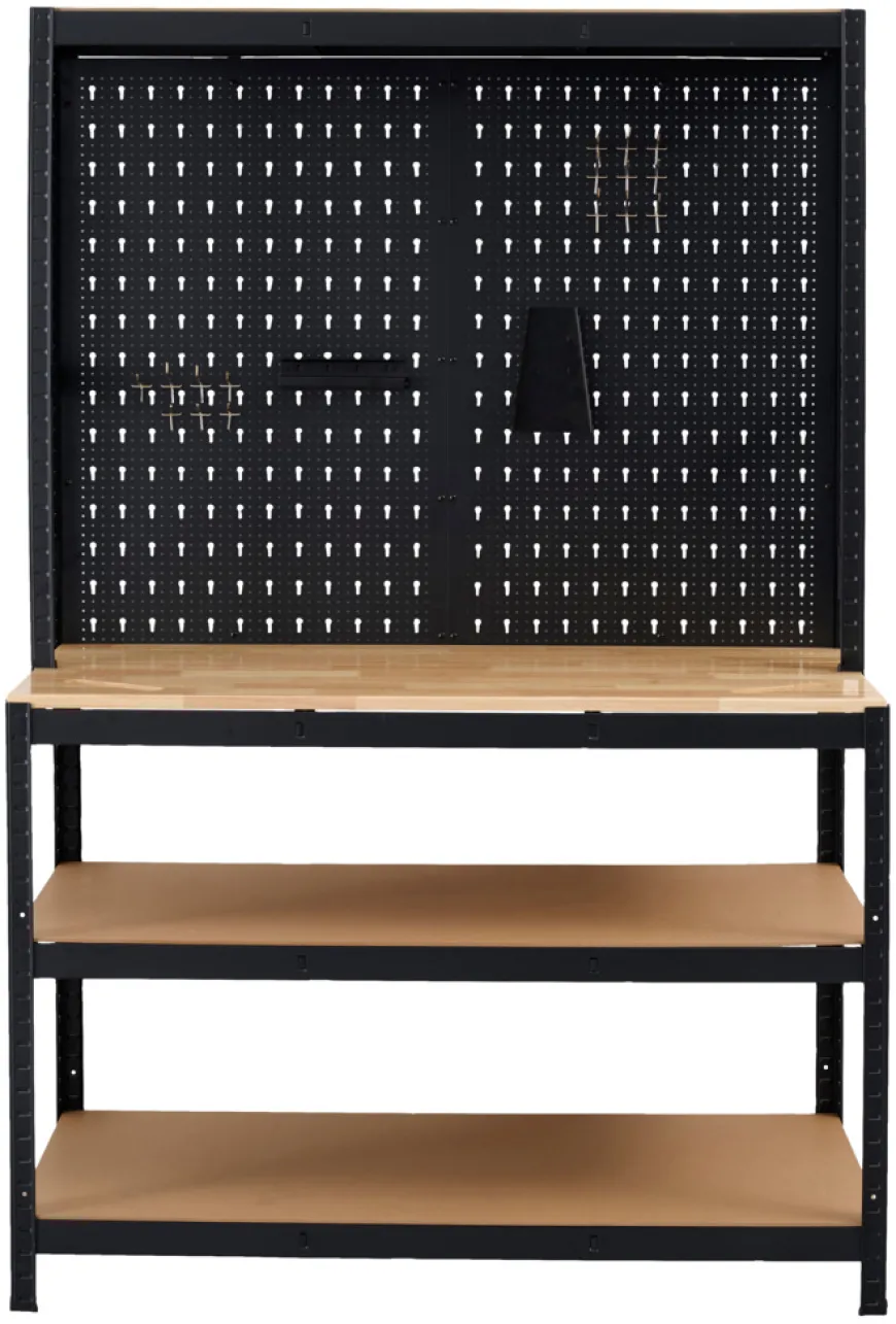 Værkstedsbord m/væg og hylder 180x120x60 cm